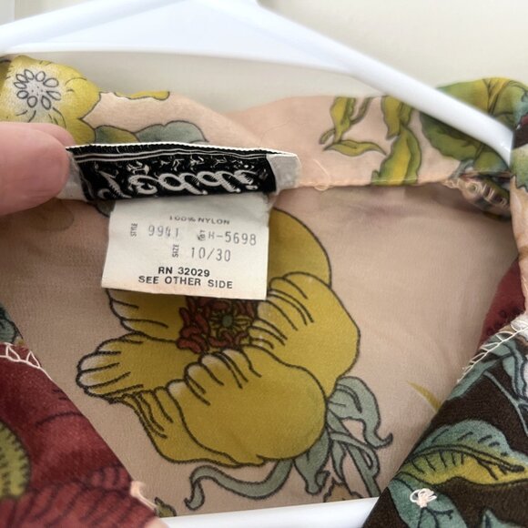 Vintage 70s Sheer Chiffon Blouse Floral Size 10 "Teddi of California" Shirt - Picture 7 of 13